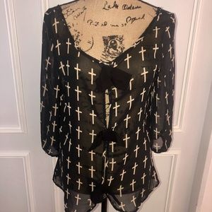 Black Blouse with Crosses & Bows